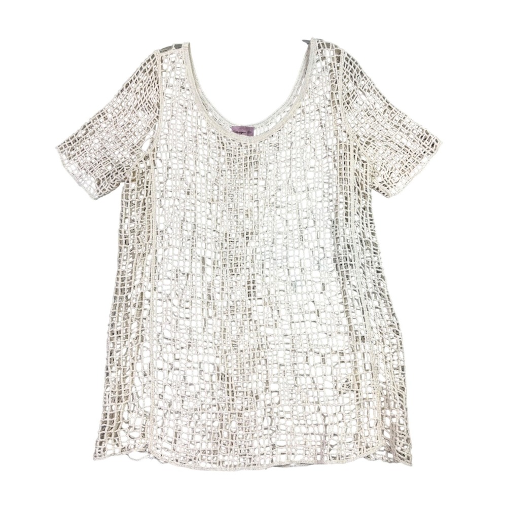 Juniper Ln Womens OS Cream Crochet Open‎ Knit Net Cotton Top Boho Beach Coverup